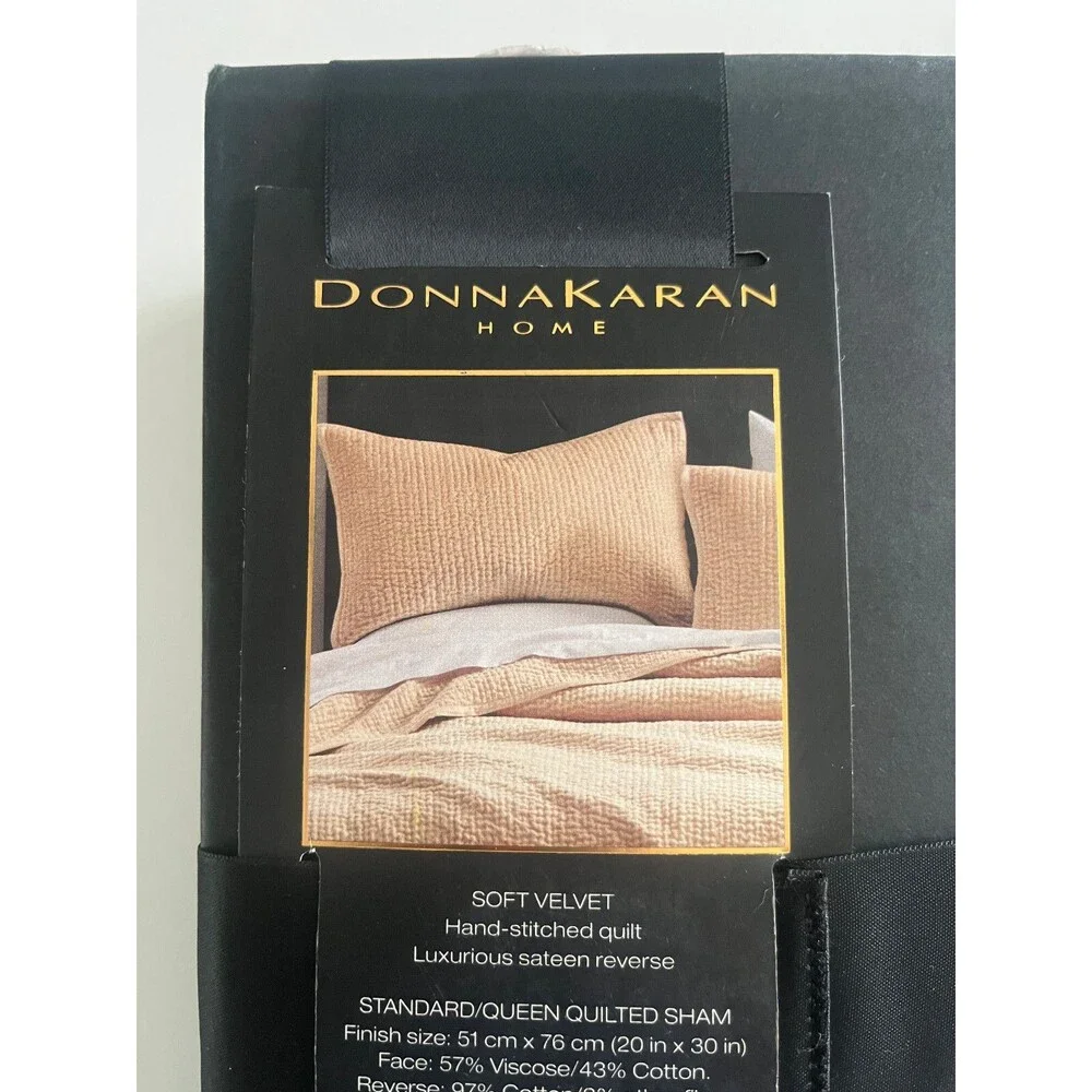 Donna Karan Pillow Sham Queen Standard Channel Quilted Single Gold Velvet